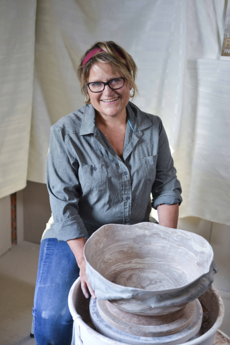 Diane making a Womanscape basin